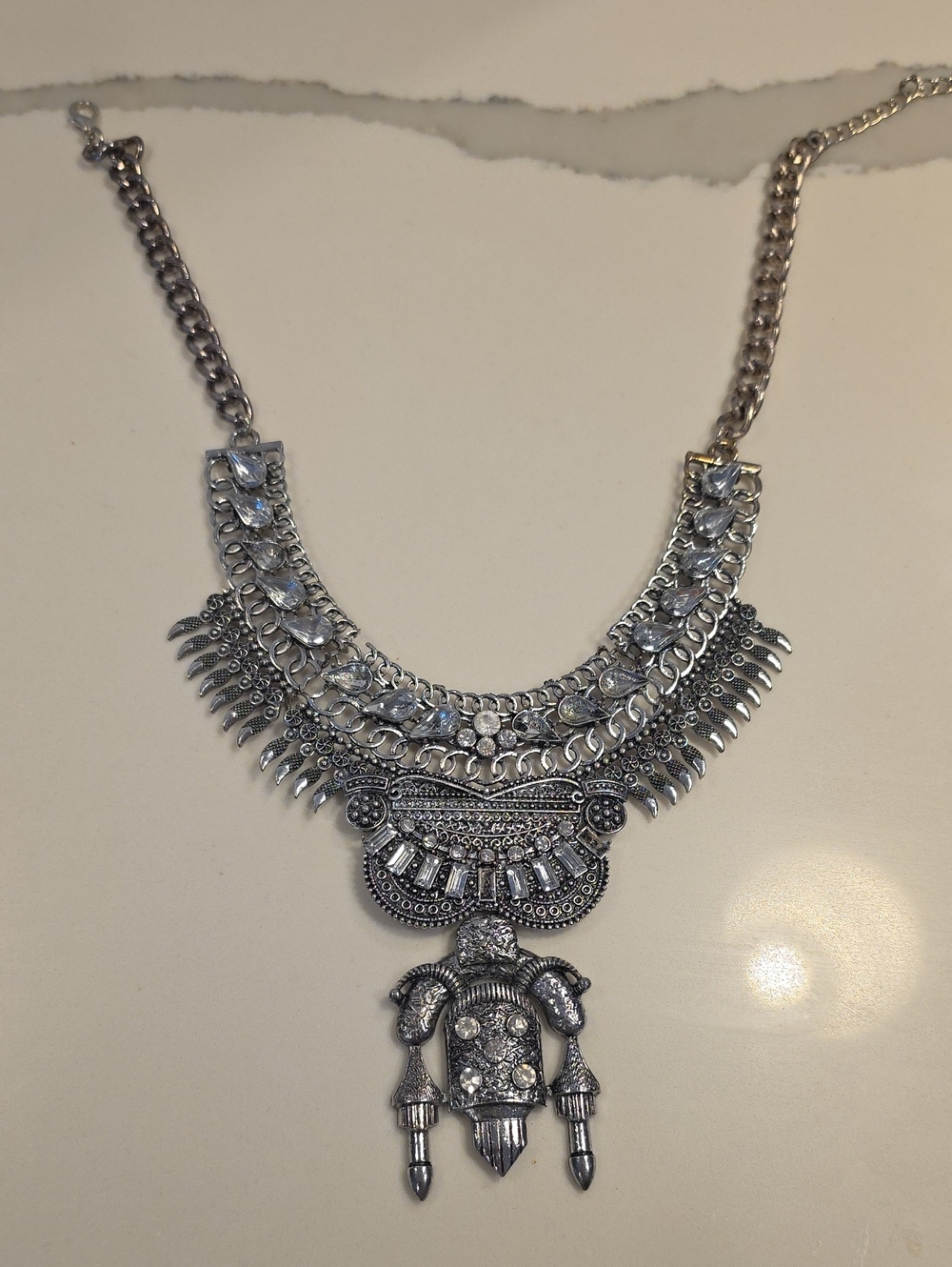 Silver Statement Tribal Bib Necklace - Women Jewelry